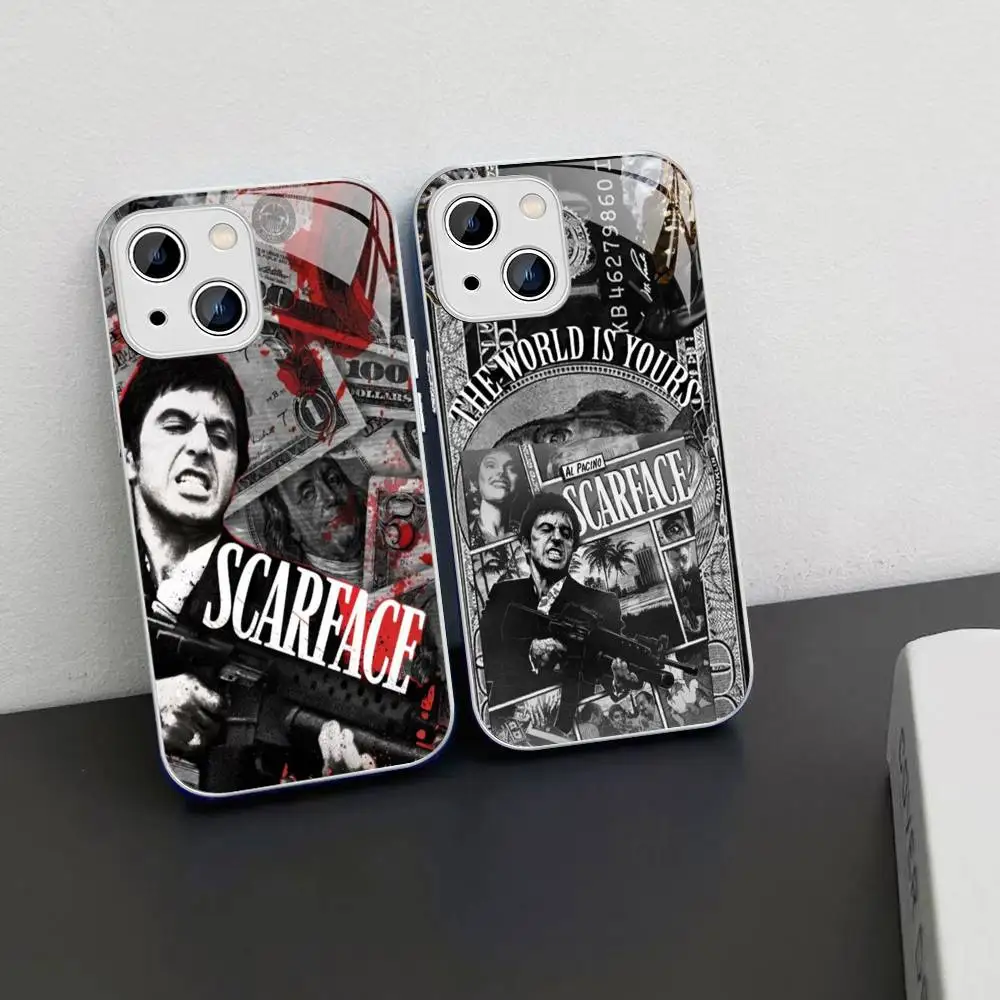 Klassischer S-Scarface-Film Tony für iPhone 14 13 12 Mini 11 Pro XS Max X XR 14 Plus gehärtete Glasabdeckung