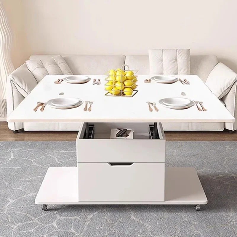 

Modern Multifunctional Coffee Table Design Movable White Drawers Storage Wheels Mesas De Centro Para