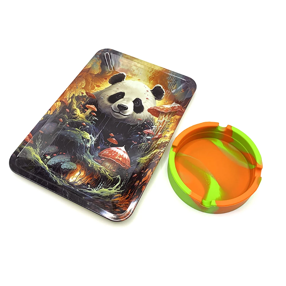 Metal Rolling Tray 18X12.5cm Smoking Accessories Cigarette Silicone Soft Round Ashtray Tobacco Ash Tray Holder for Men