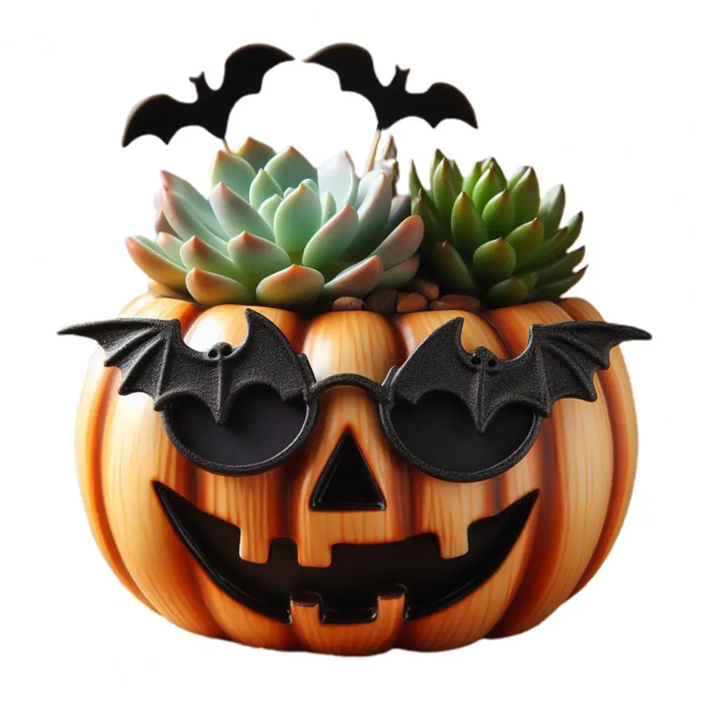 Fade-resistant Planter Realistic Pumpkin Head Flowerpot for Succulent Desktop Decoration Small Resin Planter Pot for Halloween