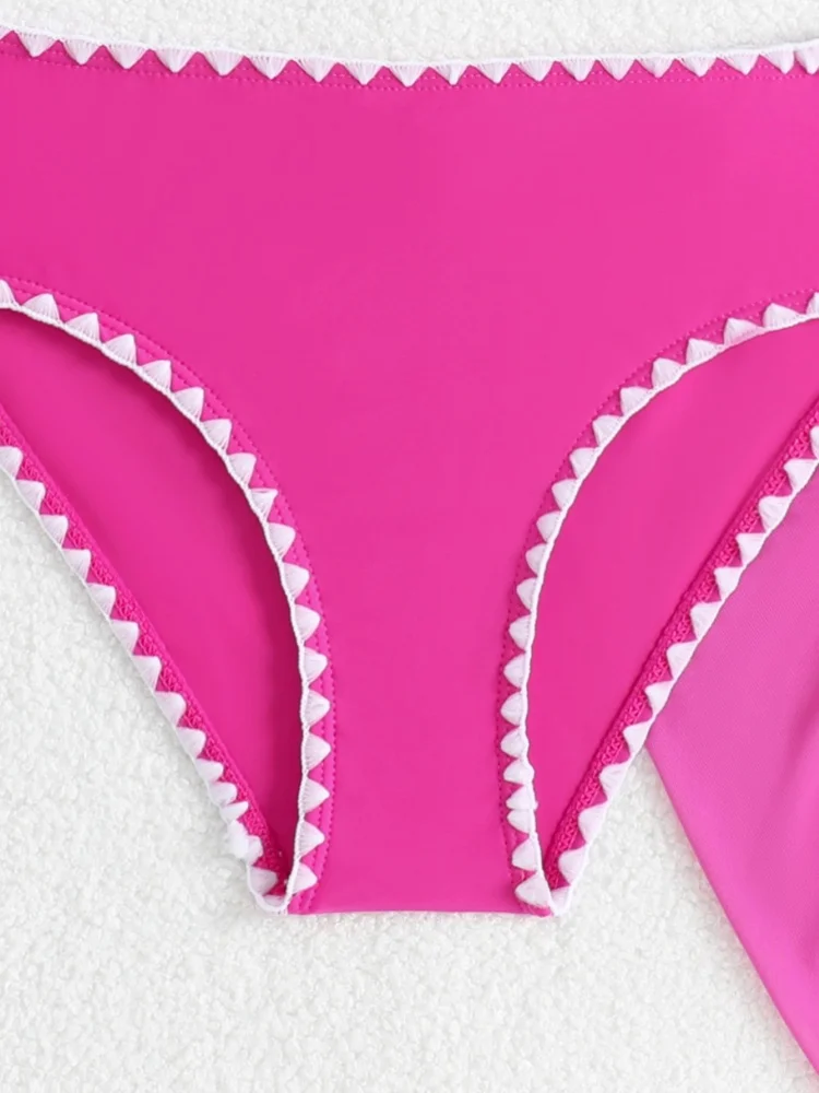 Bikini Girls Kids Swimsuit 2026 New Pink Sling Children Swimwear Summer High Waist Mesh Three Piece Beach Cover Up Bathing Suits - view 4