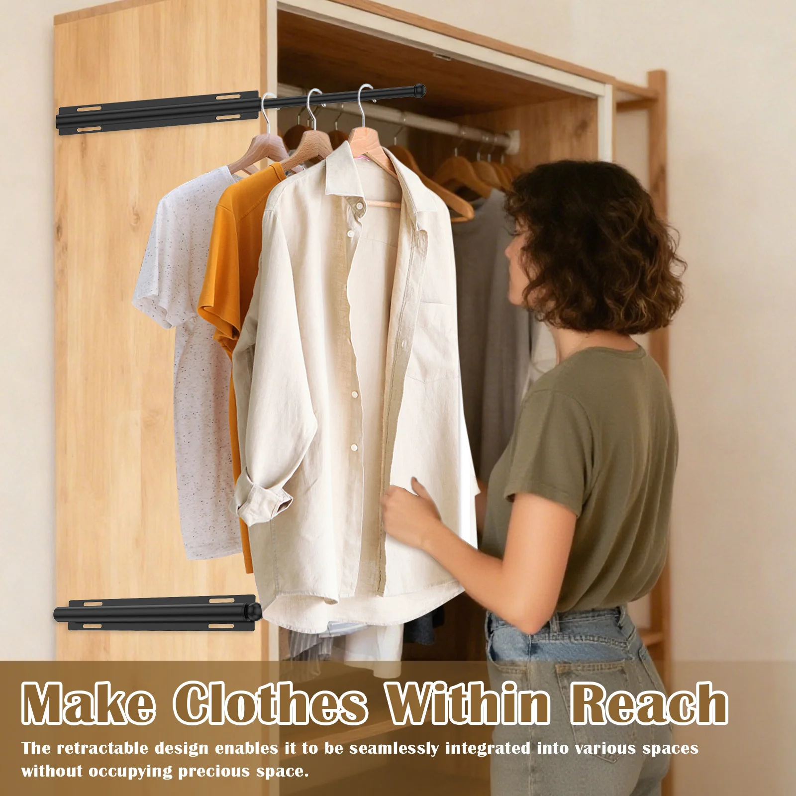 قضيب خزانة قابل للسحب، قضيب خزانة ملابس قابل للسحب، رف شماعات قضيب الخزانة الممتد