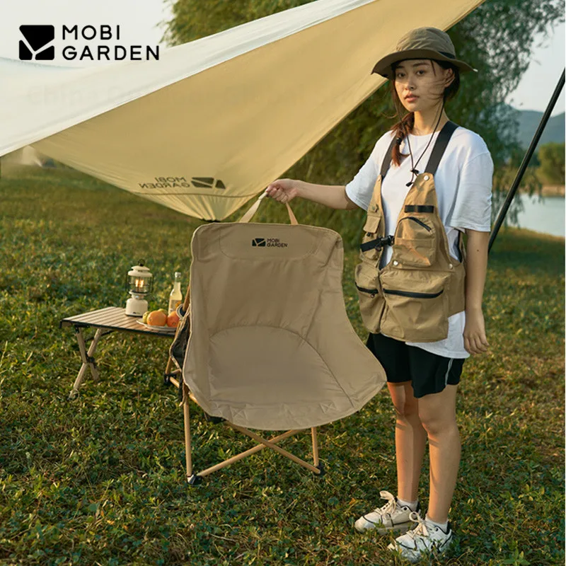 MOBI GARDEN Outdoor Folding Moon Chair Exquisite Camping Fishing Chair Portable Picnic Aluminium Alloy Barbecue Ultra Light New