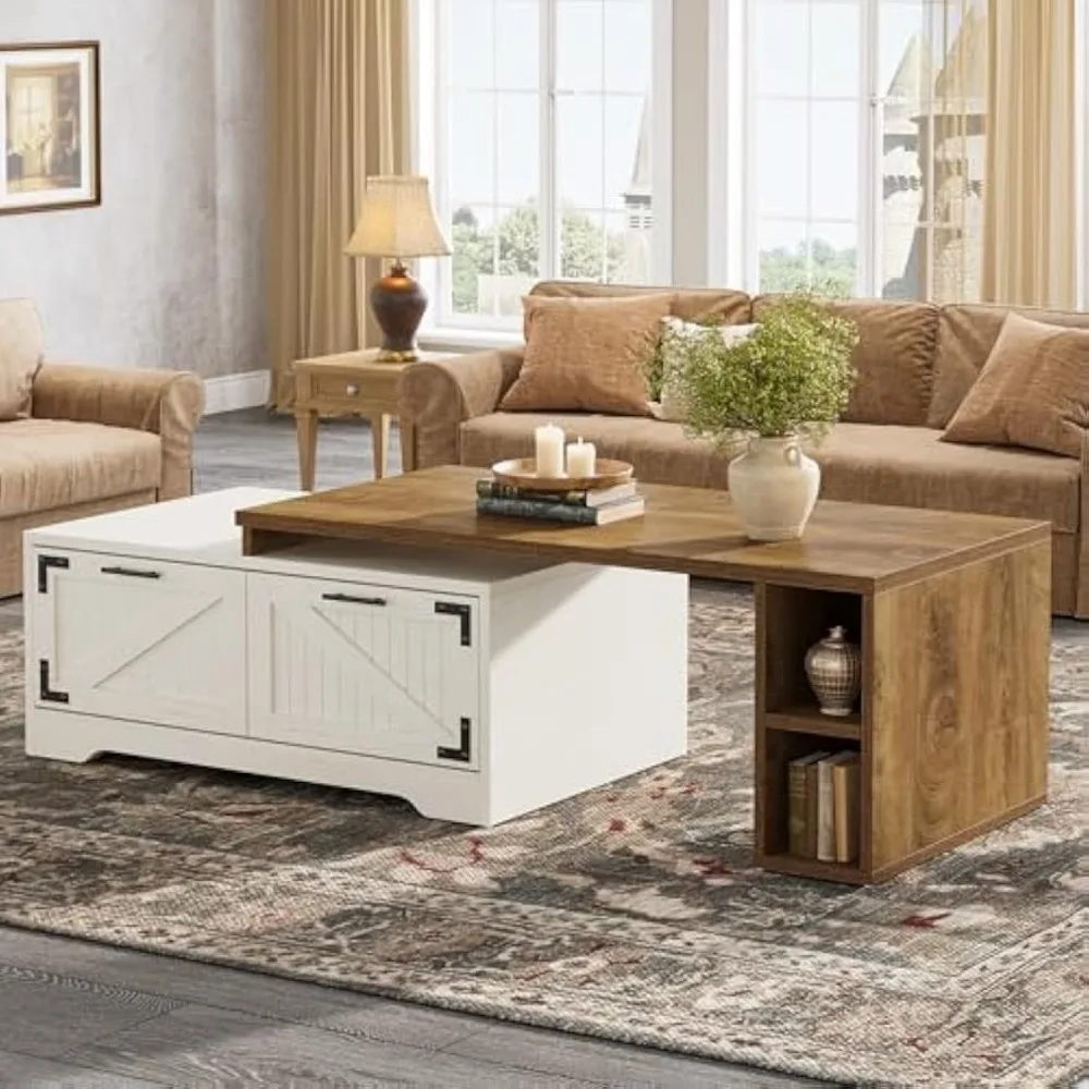 โต๊ะกาแฟทรงสี่เหลี่ยมผืนผ้าแบบขยายได้ขนาดใหญ่พร้อมที่เก็บของสำหรับห้องนั่งเล่น ขนาด 47.24 นิ้ว