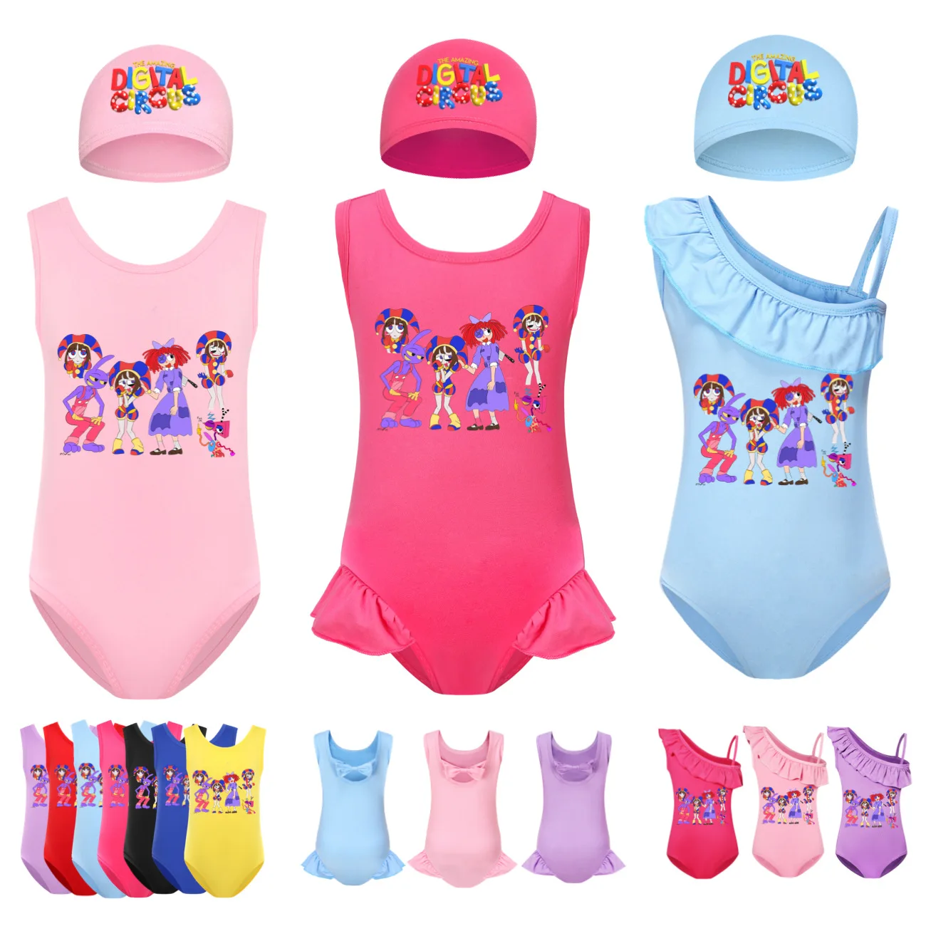 

The Amazing Digital Circus Merch Kids Cartoon Pomni Jax Swimwear Baby Girsl Ruffle One Piece Swimsuit Chilren Beachwear Dresses