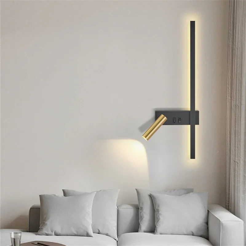 Reading lamp bedside interior black long wall light with switch Nordic modern led night light for living room bedroom