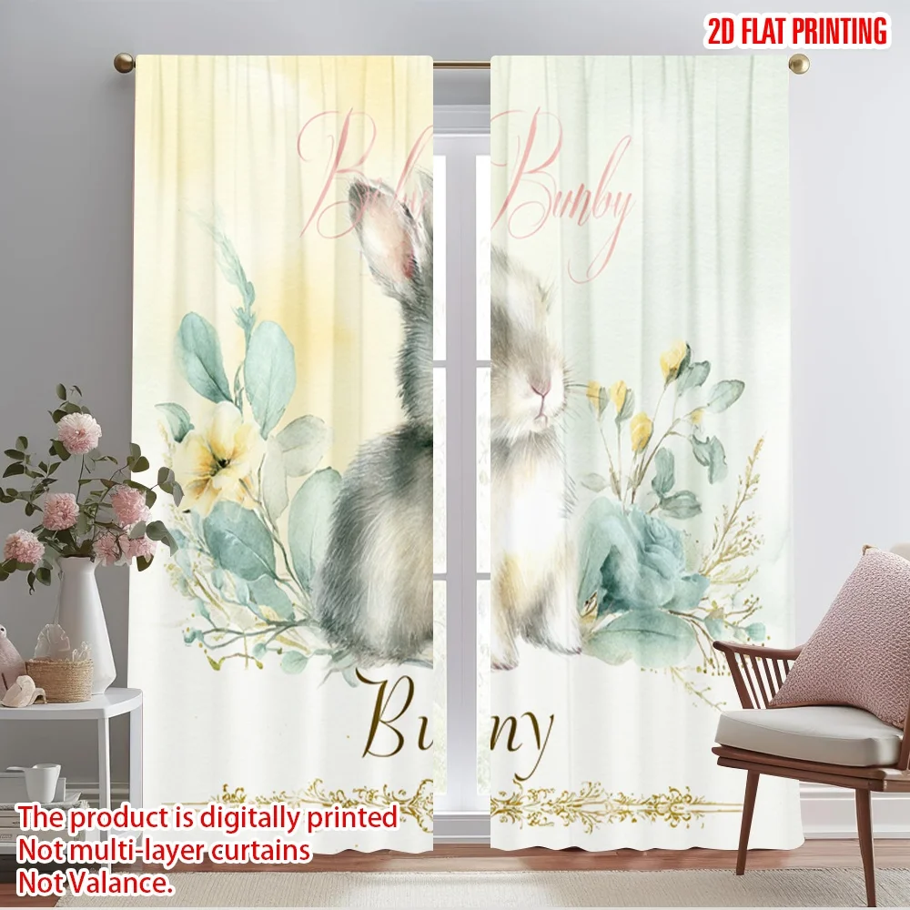 

2pcs 2D flat printing Drapes Cute Fluffy Bunny Polyester Fabric Without Electricity 0 Perfect for Holiday Parties Home Decor &