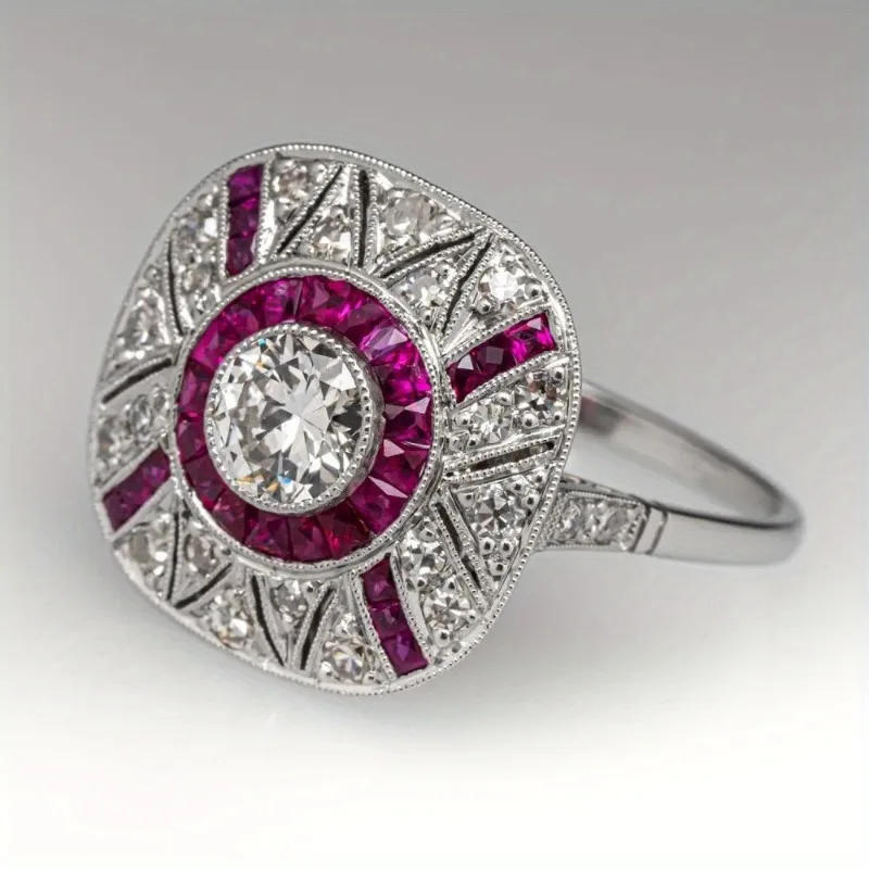 خاتم زركونيا صناعي فاخر أنيق باللون الأحمر المتلألئ لهدايا الحفلات النسائية