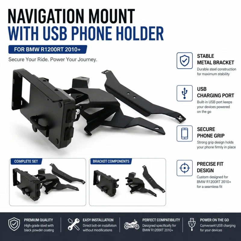 

Motorcycle GPS Phone Mount Bracket, Navigation Holder with USB Charging for R1200RT 2010-2013