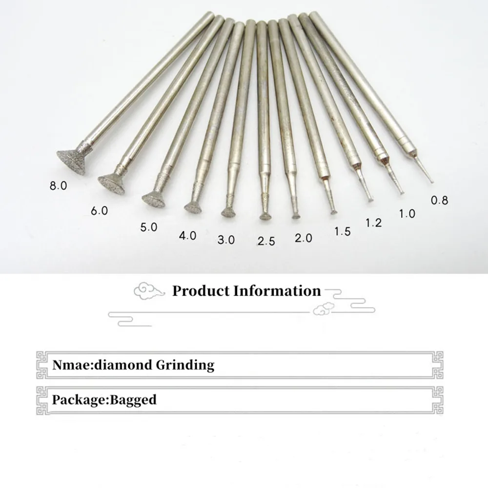 5/10 Pcs K Type Slice Diamond Grinding Head Burrs Bits 2.35mm Shank Jade Stone Carving Polishing Engraving Mounted Point Tools