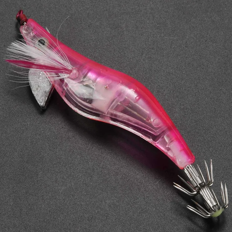 3Pc Rose Red Flashing LED Fishing Lure Flash Light 10Cm Minnow Luminous Squid Jig Shrimp Bait Night Fishing Lure