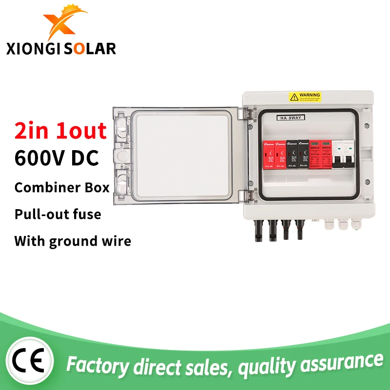 Solar photovoltaic PV Combiner Box With Lightning Protection 2 input 1 out DC 600V Fuse MCB SPD Waterproof 2 string-Box IP65