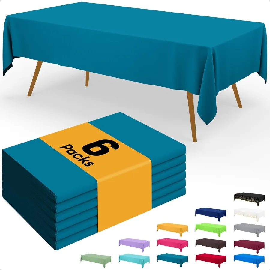 

Table Cloth 6 Pack 54 x 108 Inch Waterproof Rec Tablecloths for Parties Decorative Plastic Table Cover Leakproof Sturdy Aqua