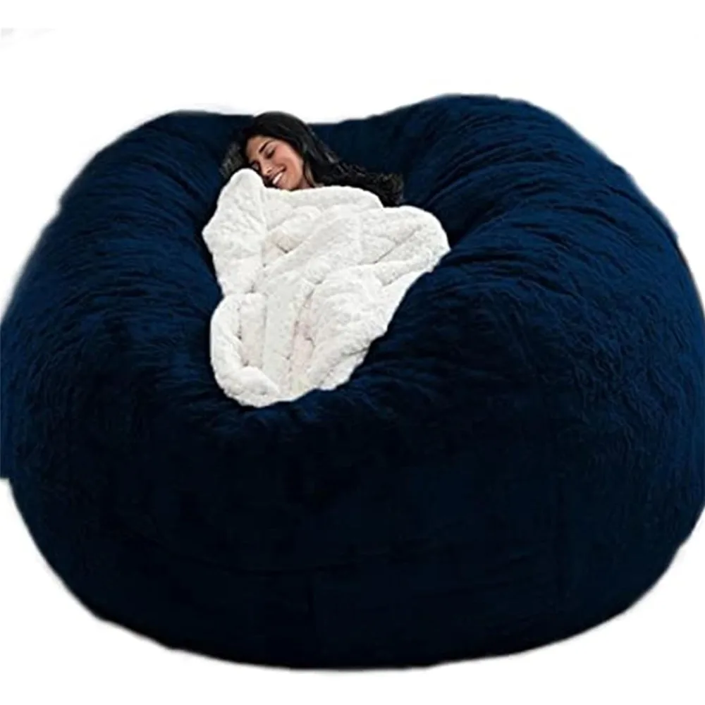 Adult-Sized Giant Bean Bag Chairs: 5-8ft Round Soft Faux Fur Covers for Cozy Lazy Sofa Beds
