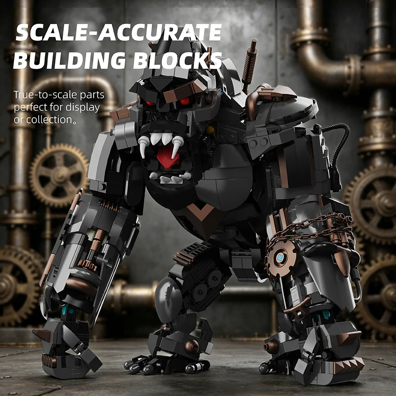 

Giant King Kong Gothic Mecha Building Blocks Set, Steampunk Style Mechanical Gorilla Bricks Model, Compatible DIY Assembly Toy f