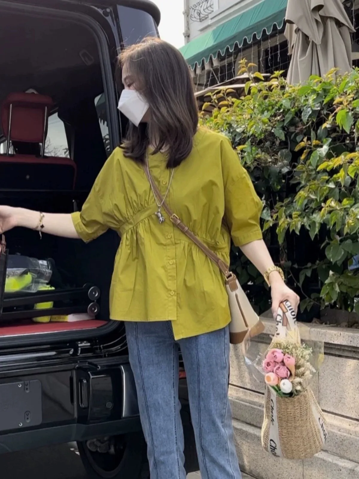 

Summer plus Size Women's Shirt Short Sleeve Asymmetrical Design Casual Slimming Tummy Covering Top Korean Style Commute Wind