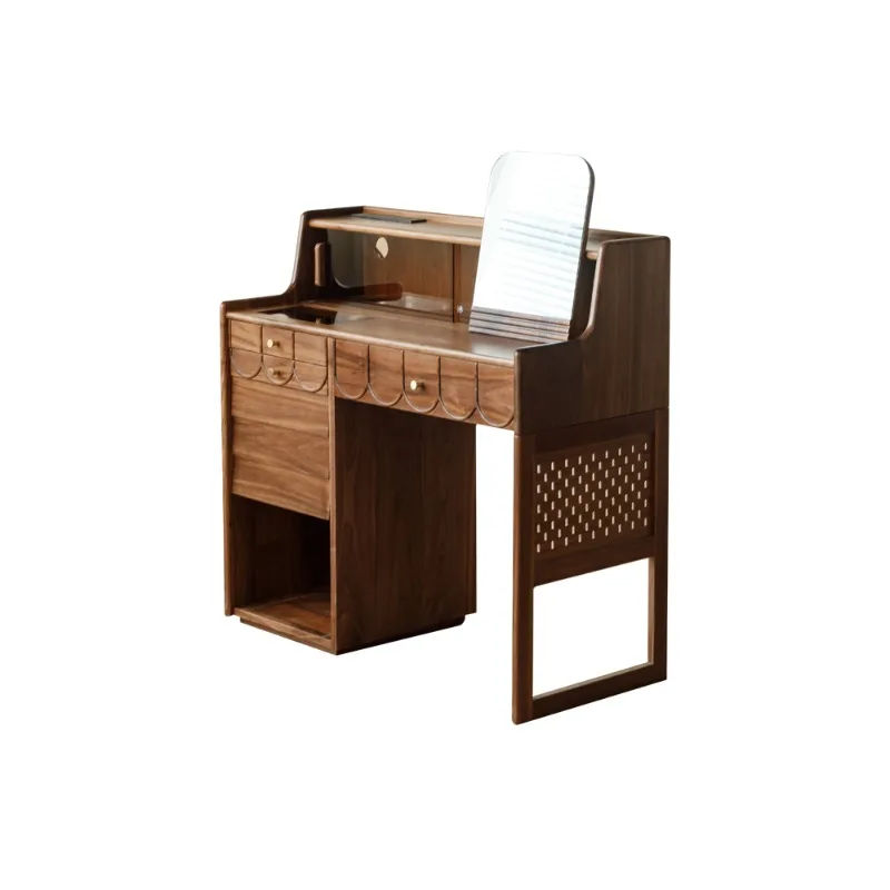 

Simple all-solid wood light luxury cosmetic table, bedroom multi-functional integrated cosmetic counter, black walnut dresser