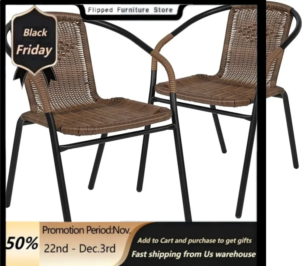 

Indoor and Outdoor Restaurant Stack Chair, Medium Brown Rattan, 2 Pack