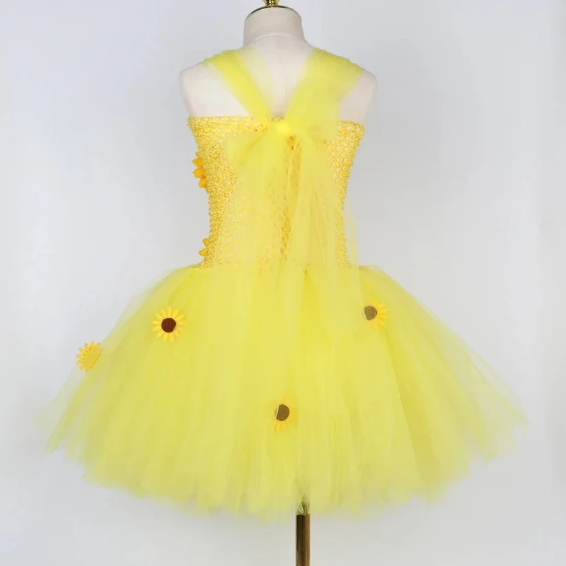 خريف الخريف عباد الشمس الجنية تأثيري اللباس للفتيات عيد الشكر عطلة حزب زي مجموعة الأصفر الاطفال زهرة فتاة توتو فساتين #5