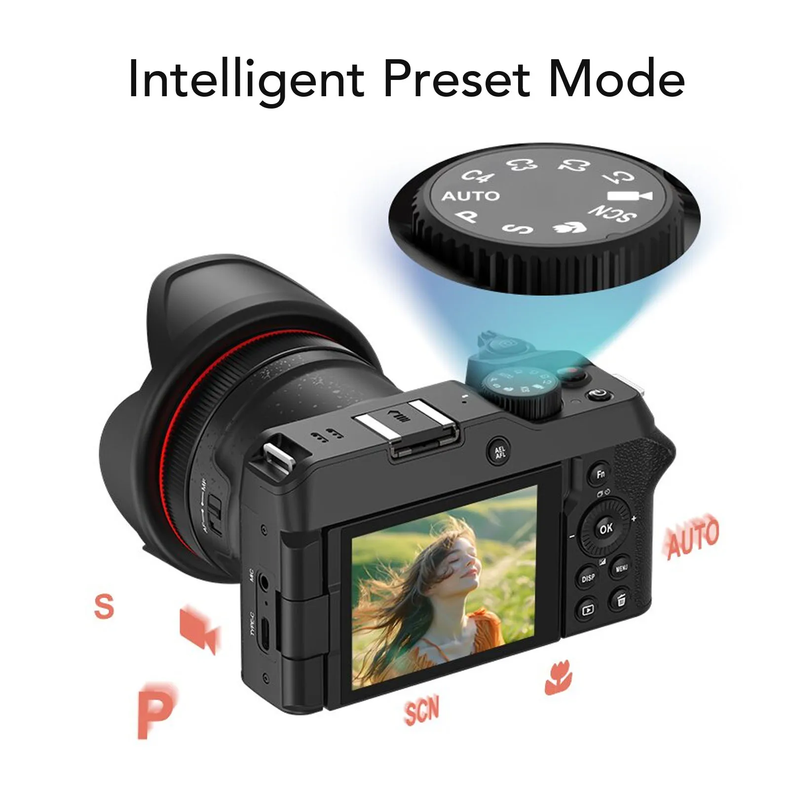 WiFi Digital Video Camera 5K Digital Camera 72MP 270°  Screen 12x Optical Zoom WiFi Digital Video Camera for Vlog Taking