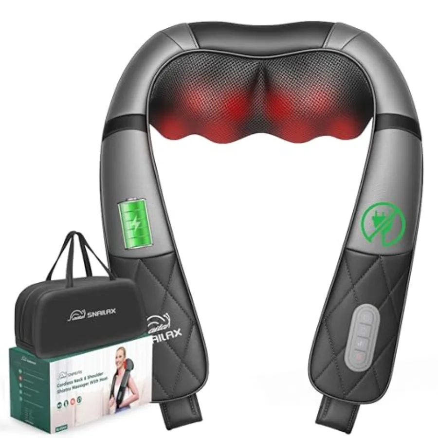 

Перезаряжаемый массажер для шеи с подогревом, массажер для спины и шеи шиацу, беспроводная портативная массажная подушка для глубокого разминания плеч Gif