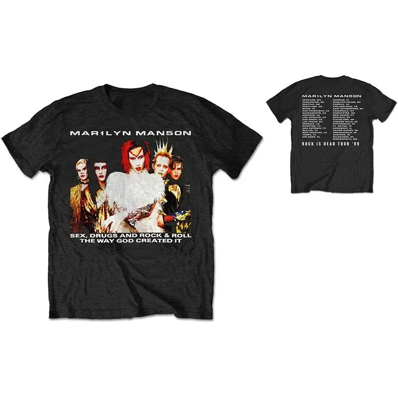 Gothic Graphic Tee Classic Portrait Marilyn Manson Album Oil Painting Band T-Shirt Summer Casual Loose Print Streetwear Unisex