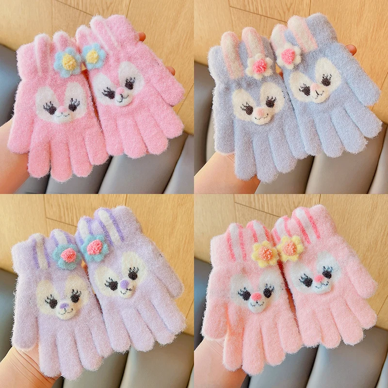 

Winter New Baby Girls Sweet Soft Cartoon Knitted Yarn Keep Warm Gloves Children Lovely Five Finger Gloves Kids Fashion Gloves