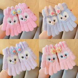 Luvas de malha de fios de desenhos animados macios doces para bebês, Mantenha luvas quentes para crianças, Lovely Five Finger, Moda infantil, inverno, novo