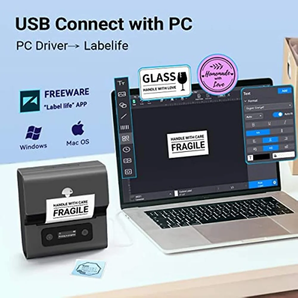 M221 Thermal Wireless Label Printer Sticker Mini Printer Barcode BT Label Maker Price Tag Printers Free APP with 1 Roll Sticker