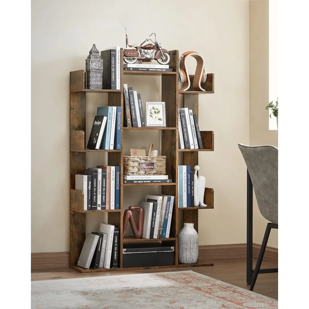 

Bookshelf, Tree-Shaped Bookcase with 13 Storage Shelves, Rounded Corners, 9.8”D x 33.9”W x 55.1”H, Rustic Brown