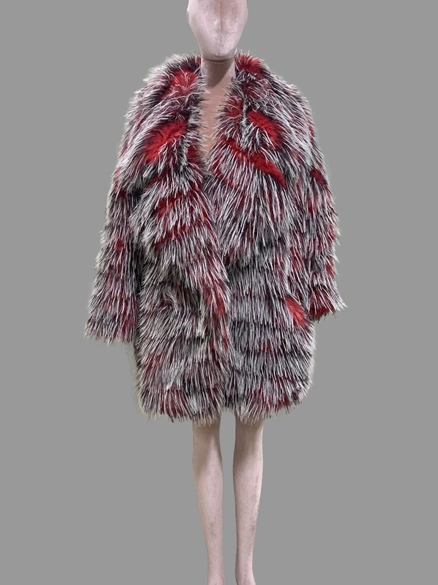 Nerazzurri Winter Colorful Multicolored Oversized Thick Warm Faux Fox Fur Coat Women Luxury Runway Fashion Fluffy Overcoat 2026
