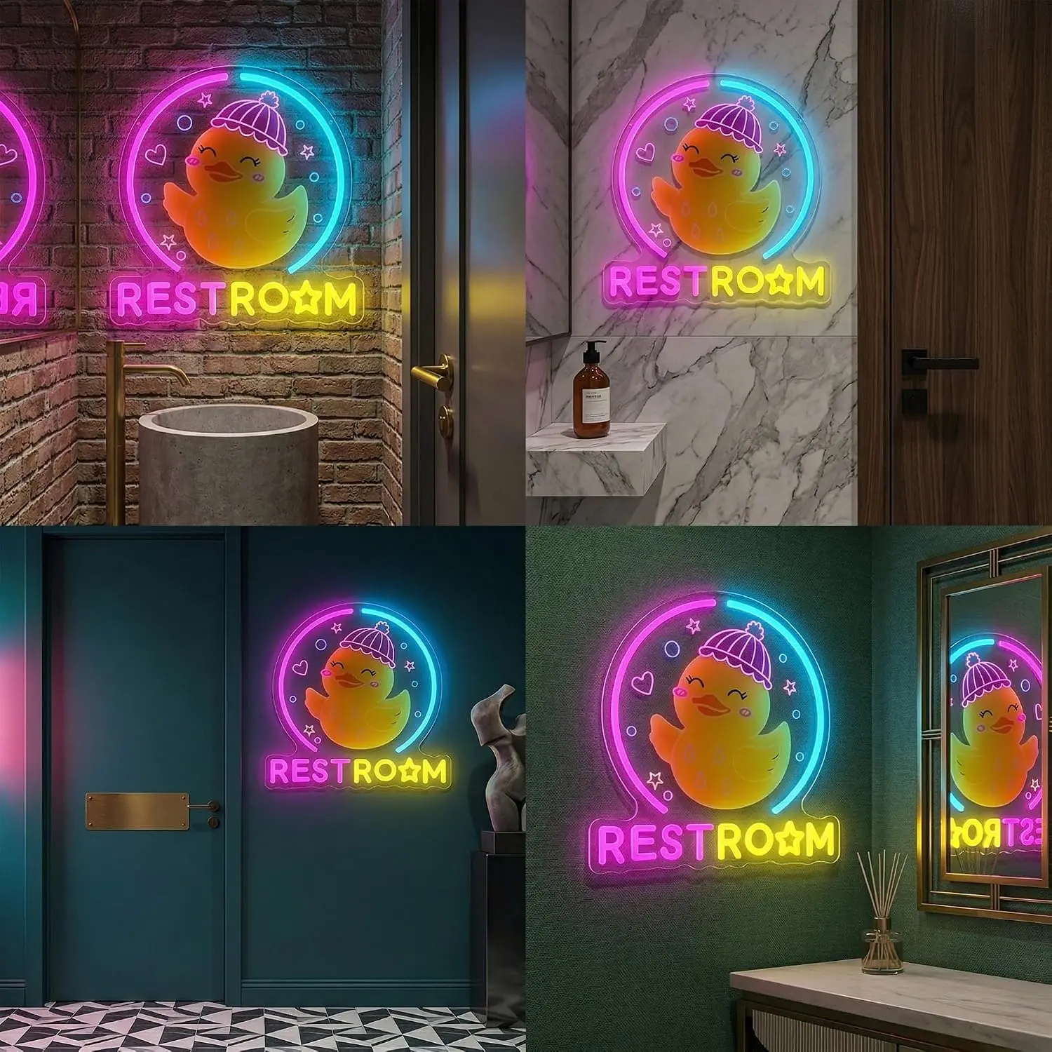 Rubber Duck Neon Sign LED Neon Light Bathroom Restroom Wall Decor Bath Shower Kids Room Bedroom USB Powered Acrylic Lamp Gift