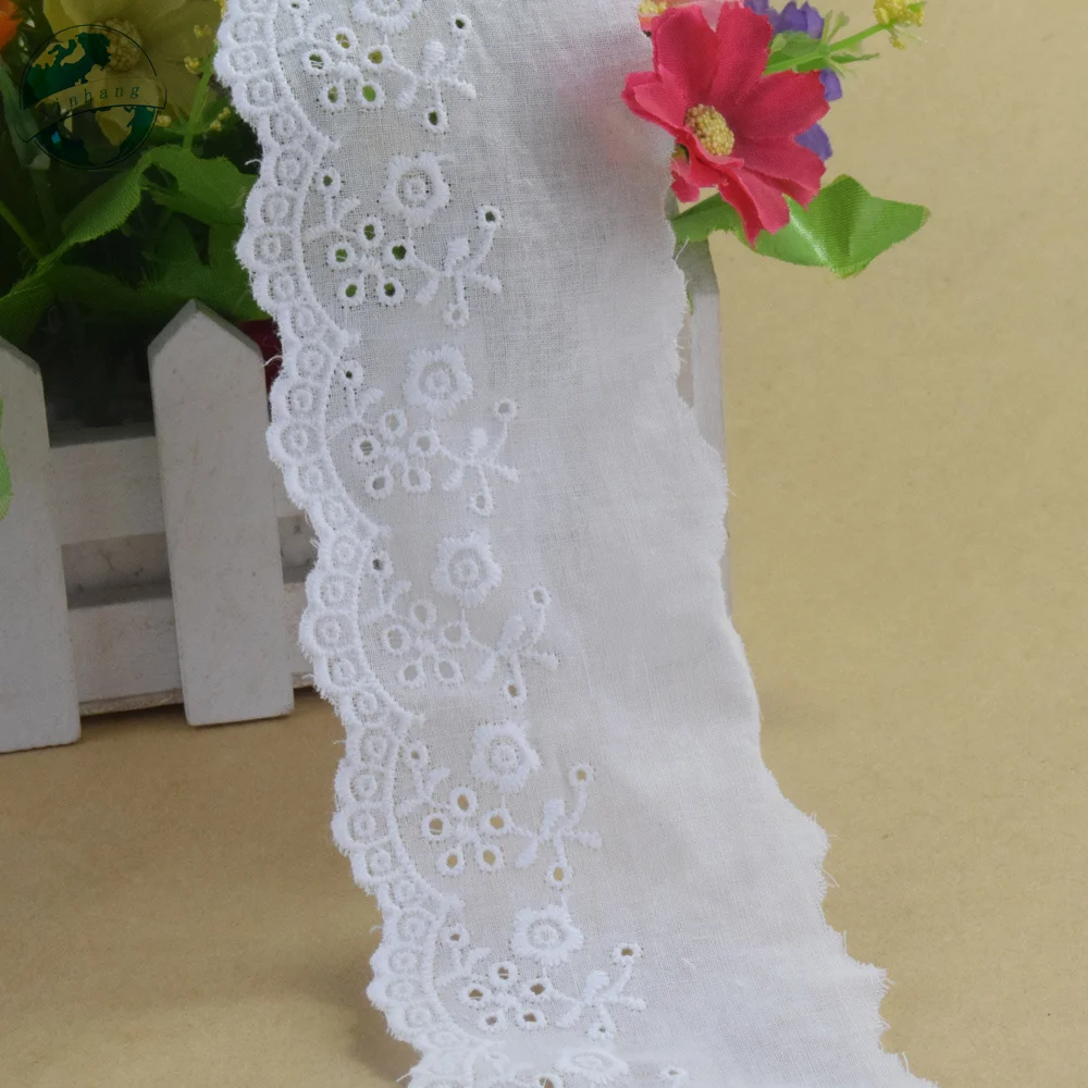 6cm Wide 100% Cotton Embroidery White Lace Sewing Ribbon Trim Fabric Diy Craft Supplier Wedding Dress Garment Accessories#3078