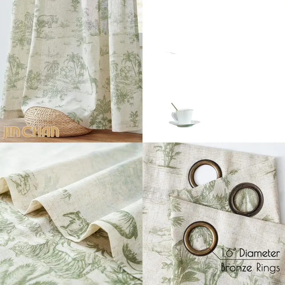 

Зеленые шторы в стиле фермерского дома с цветочным узором, 96 дюймов, с люверсами, для гостиной, светопропускающие, 2 панели