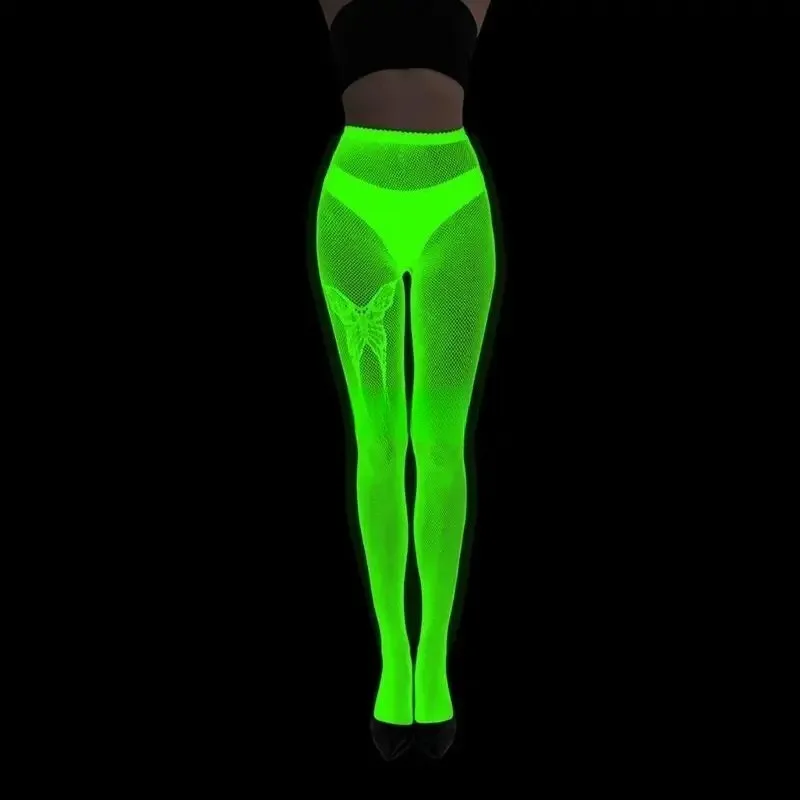 

Glow In The Dark Tights for Women Luminous Spiderweb Skull Pantyhose - Halloween Night Fluorescent Fishnet Stockings-Sexy Party