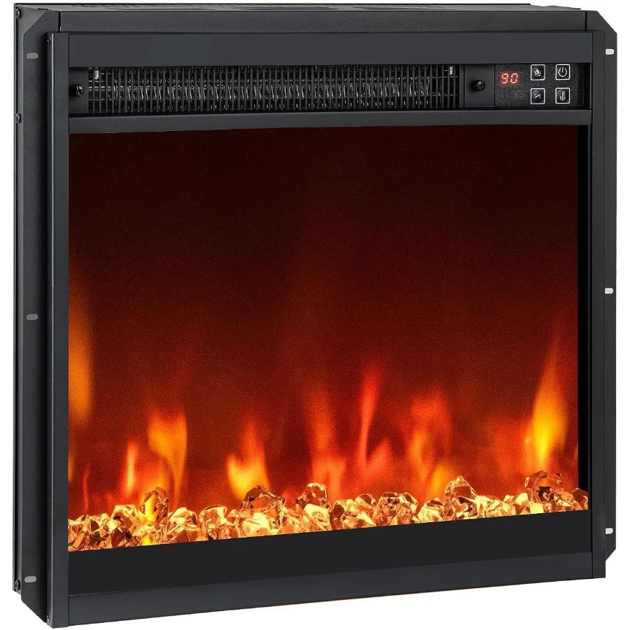 

18 Inch Electric Fireplace Insert with Multi-Color Flame and Crystal Ember Bed in Black Remote Control 9H Timer Built-in Thermo