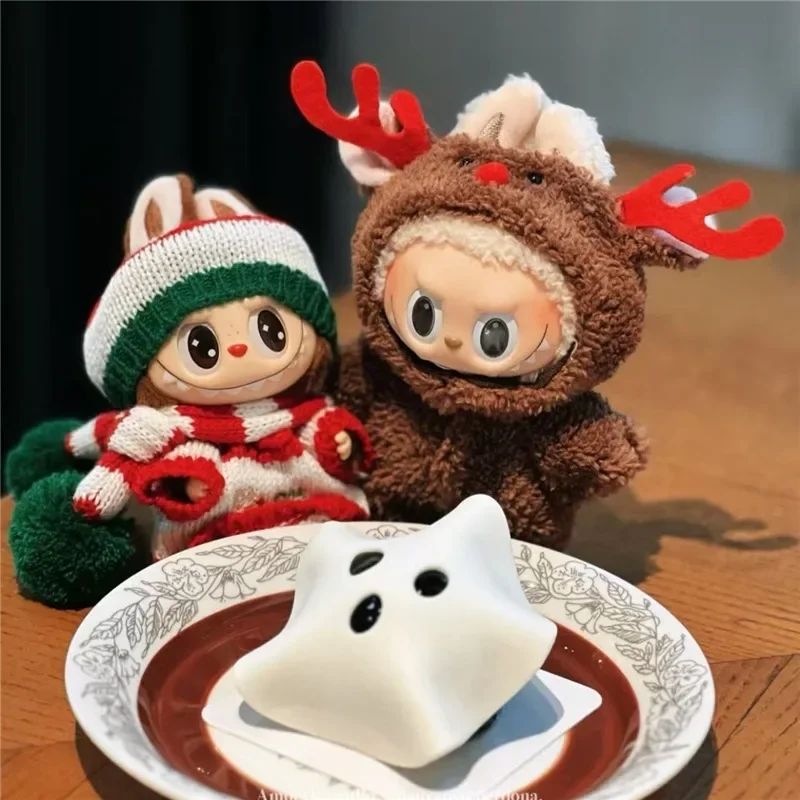 15 17cm For Labubu Doll Christmas Decorations Outfit Clothes Gingerbread Sweater Kawaii Festival knitting Clothing Accessories