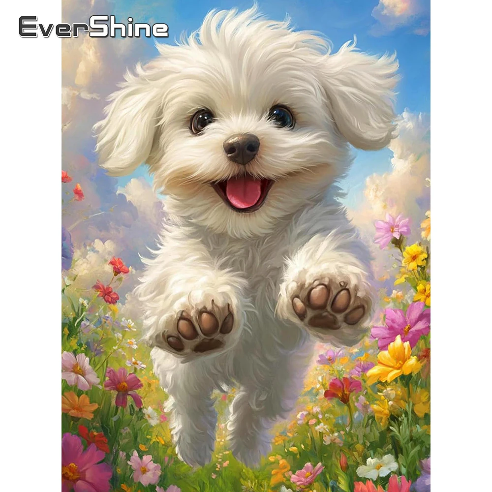 Evershine Kreuzstich-Sets, Tier-Handarbeit, 5D-DIY-Stickerei, Hundezubehör, unbedruckt, 11 CT Blumenbild, Wandkunst