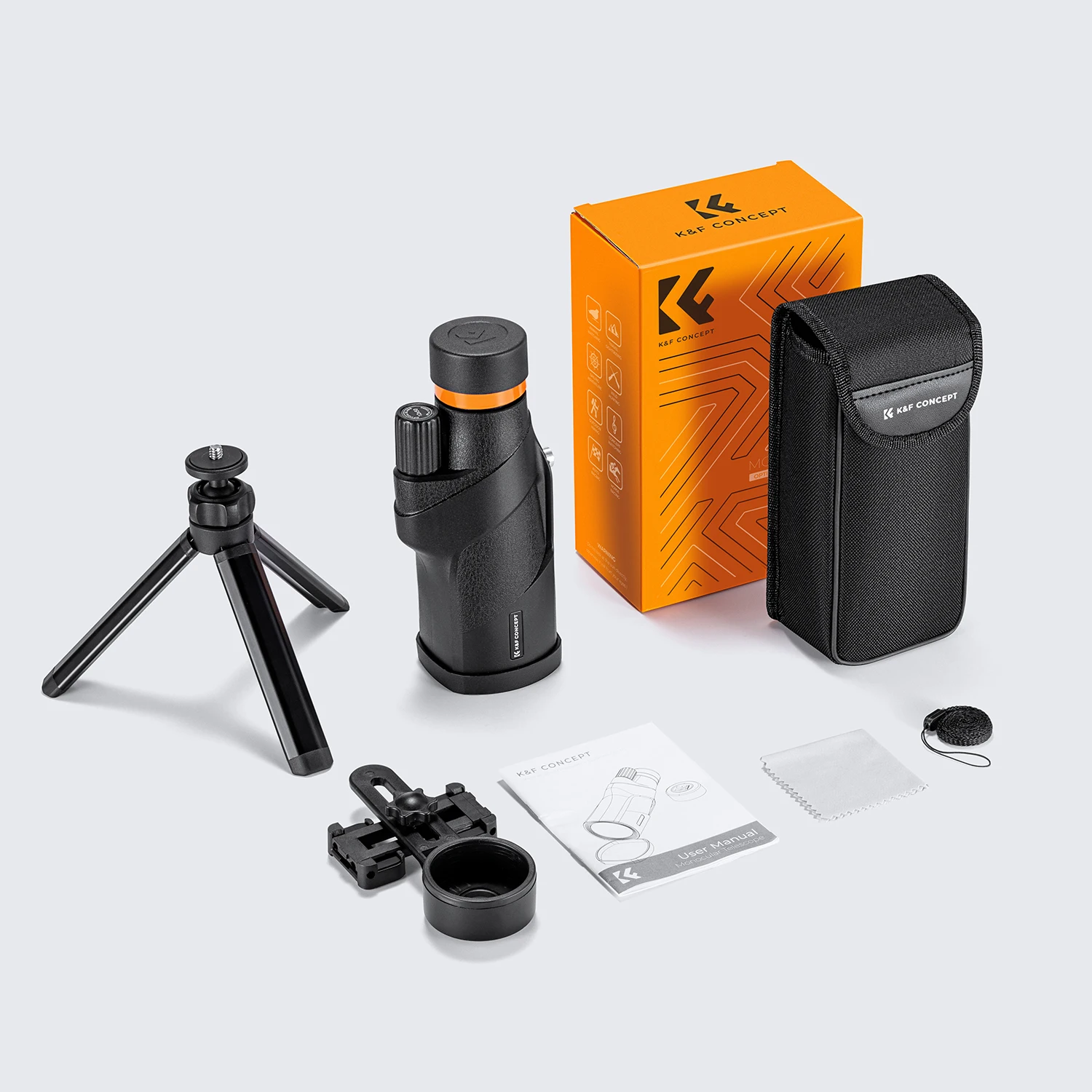 K&F Concept 12X50 Monocular Telescope IP66 Waterproof HD BAK4 Monocular for Birdwatching Hunting Travel with Phone Holder Tripod