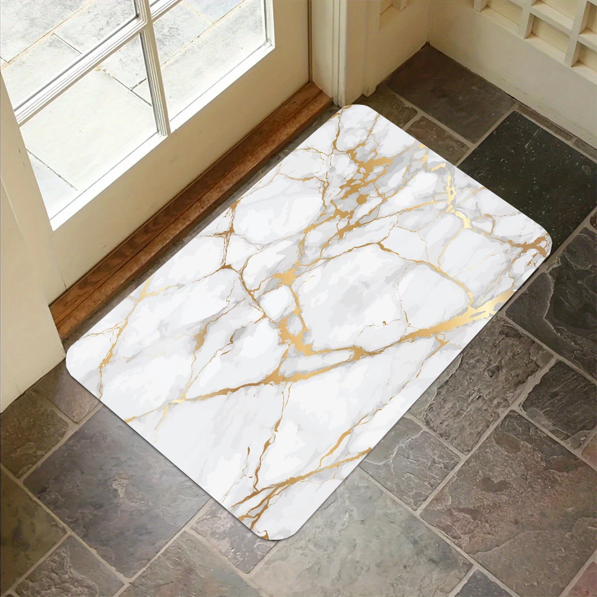 

White and Gold Marble Carpets Flannel Anti-slip Bathroom Accessories for Living Room Doormat Entrance Foot Mat Home Decorations
