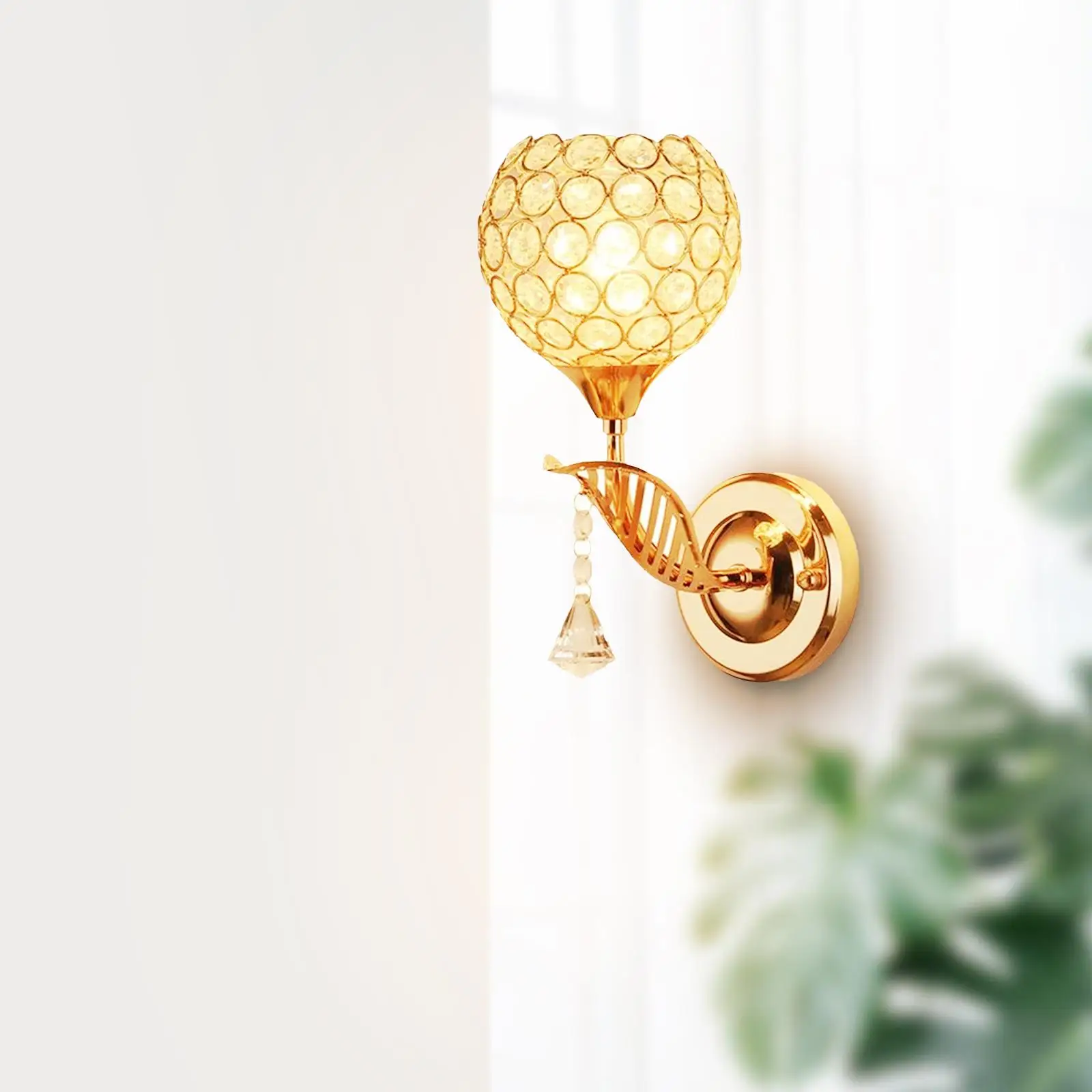 High End Crystal Wall Sconce Lamp with Golden Chrome Frame E27 LED Light for Bedroom Dining Room Living Room Decor