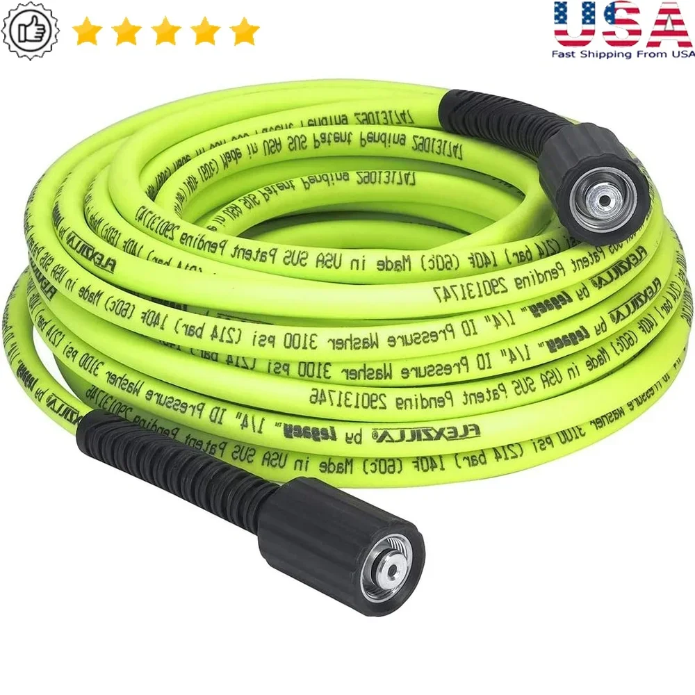 

Heavy Duty 50ft Pressure Washer Hose M22 Fittings Flexible Hybrid Polymer NonKink 3100psi Cold Water Cleaning Tool