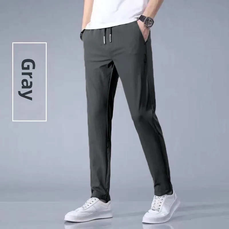 

Men's Summer Ice Silk Casual Sports Pants Lightweight Comfortable Cool Breathable Sweat Absorbent Elastic Loose Versatile Sports