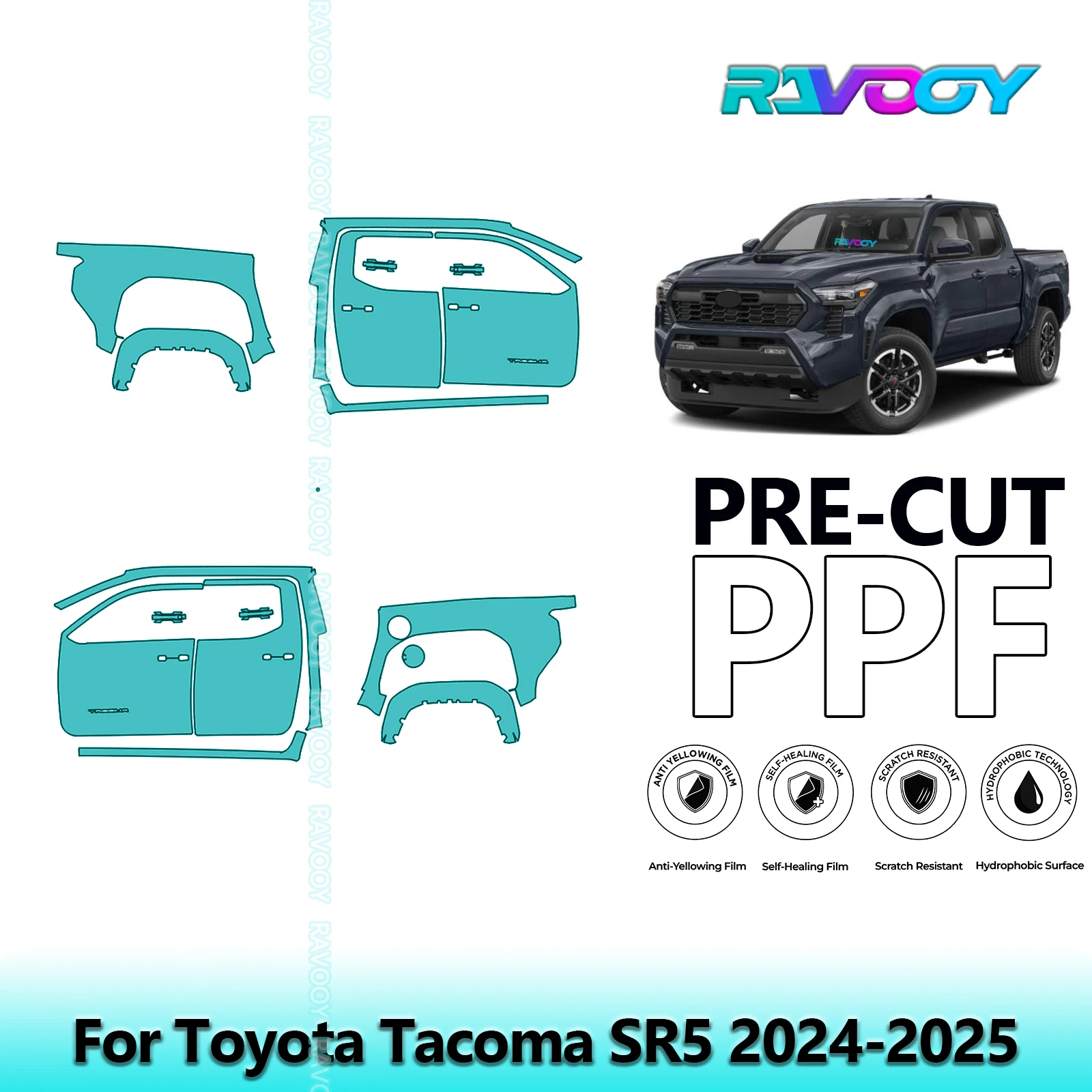 

For Toyota Tacoma SR5 2024-2025 8.5mil Clear Matte Pre-Cut PPF Door & A/B Pillar Kit TPU Paint Protection Film Set