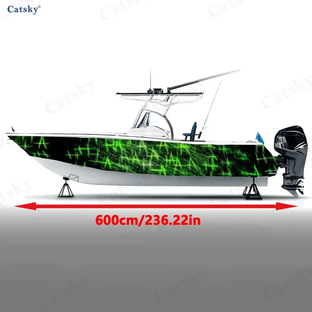 2Pcs Neon Green Crackle Boat Stickers, PVC Waterproof Durable Vinyl Wrap Decals for Fishing Boats, Durable and Stylish Design