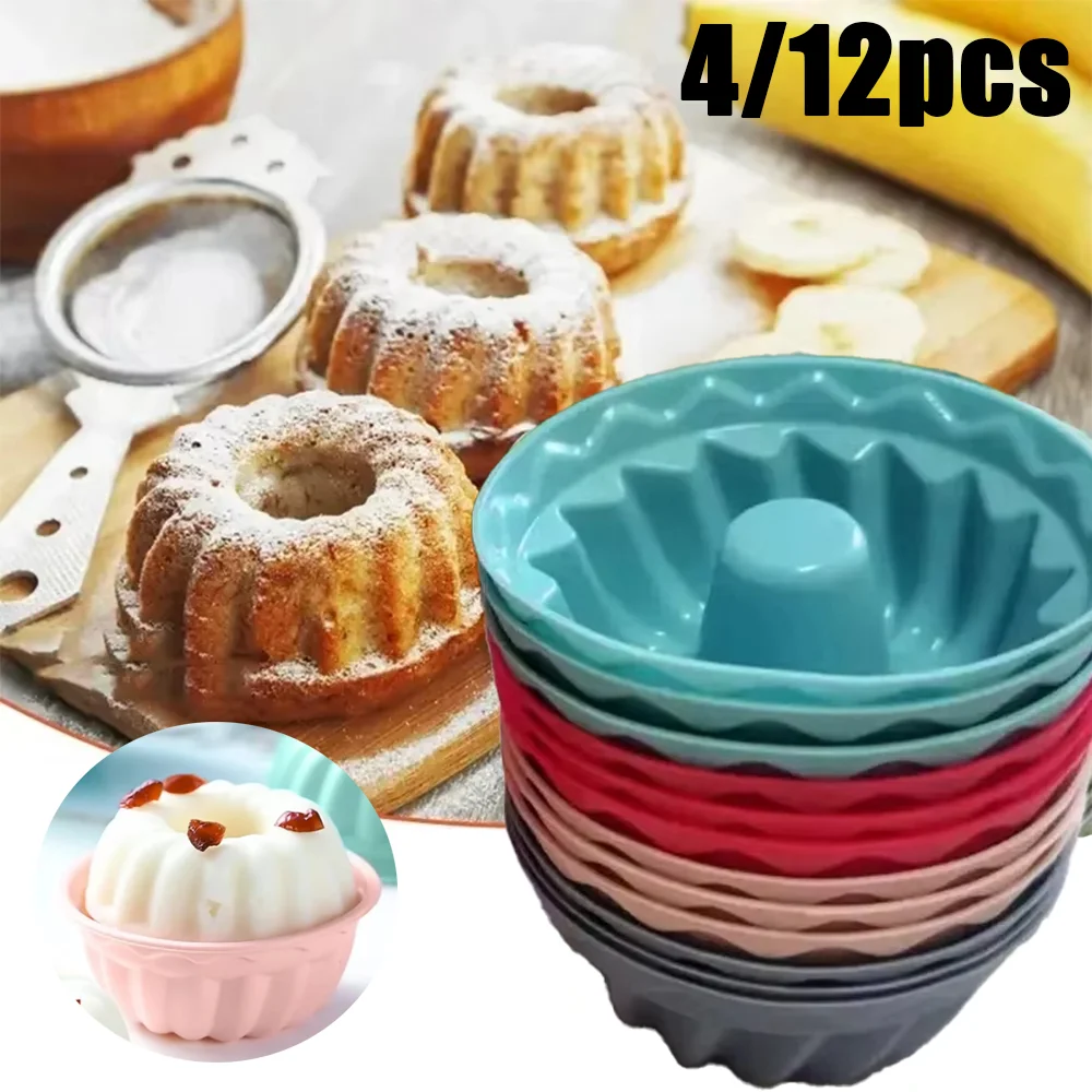 

4/12Pcs Silicone Cake Mold Non-Stick Color Random Microwave Custard Cake Baking Cup Pumpkin Doughnut Muffin Baking Accessories