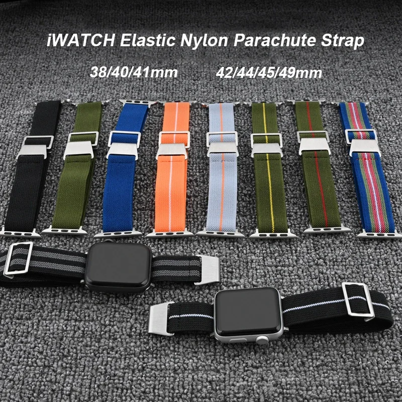 Elastic Nylon Strap for Apple Watch Ultra 2 Band 49mm 44mm 40 45 41mm Parachute Military Bracelet for iWatch Series 9 8 7 6 5 Se