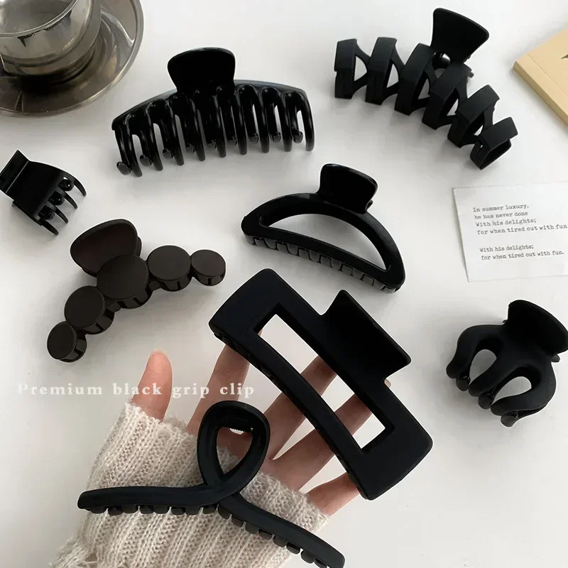 Pinzas para el pelo grandes negras de estilo coreano, horquillas acrílicas elegantes, pasador, pinzas para el cabello de cangrejo, accesorios para