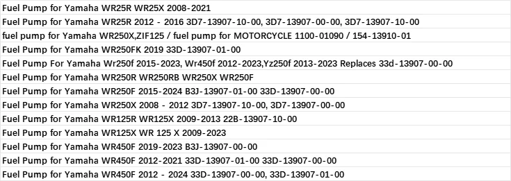 Fuel Pump for Yamaha WR250R/WR25R/WR250X/Wr250f/WR250X/WR125R/WR125X/WR450F 2008-2024 33D-13907-00-00, 33D-13907-01-00