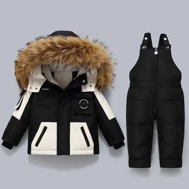 

2026 Winter Children's Down Jacket Thermal Set Baby Thickened Bib Trousers Boys' and Girls' Winter Clothing Two-Piece Set